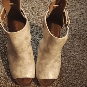 Gold Peep Toe Wedges.  EUC